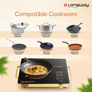 Longway Infralite Pro ICT 2200 W Infrared Cooktop with Free Stainless Steel Grill | Auto Shut Off & Overheat Protection