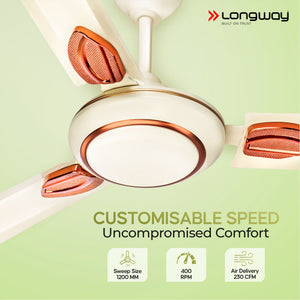 Longway Kiger P1 1200 mm/48 inch Ultra High Speed 3 Blade Anti-Dust Decorative Star Rated Ceiling Fan (Ivory)