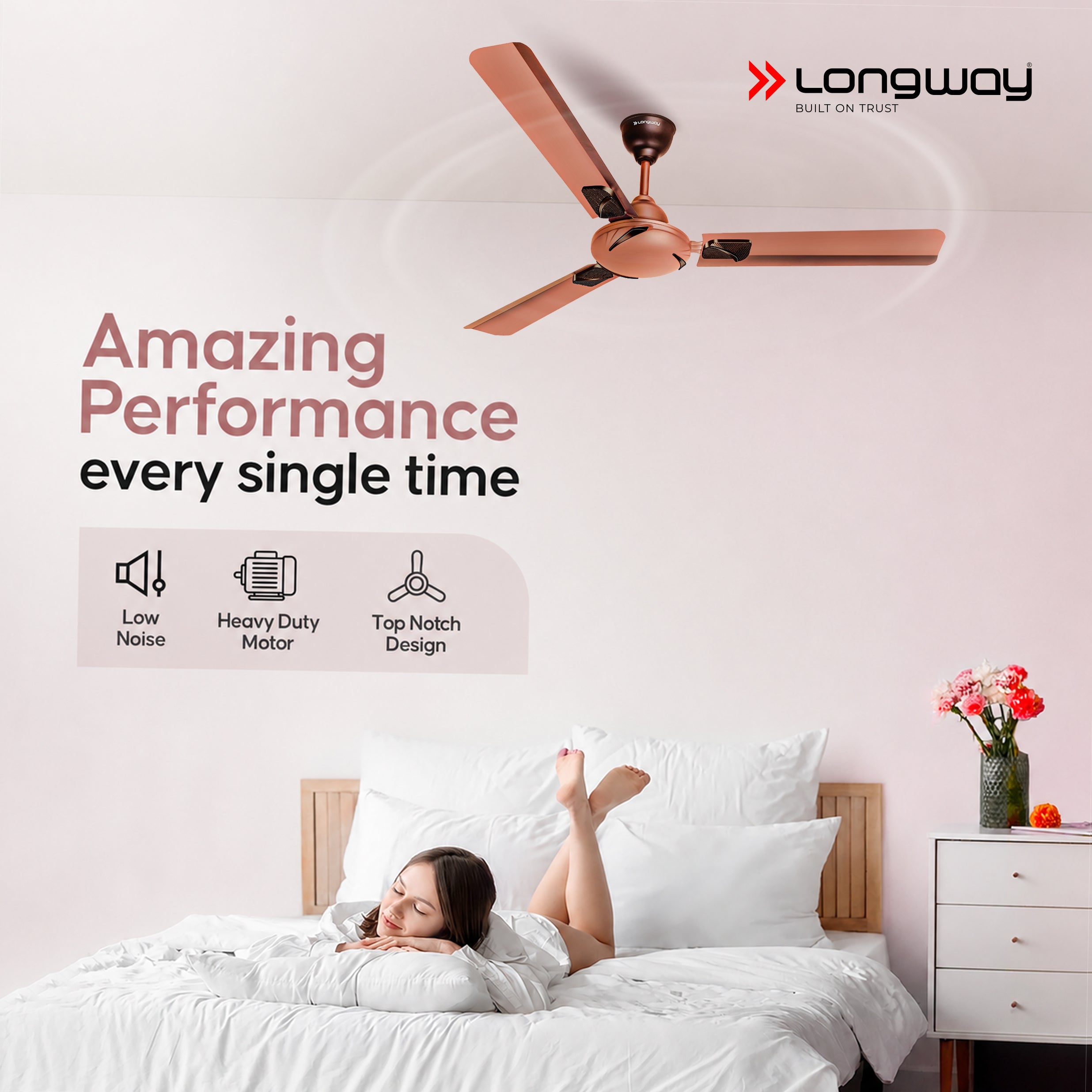Longway Creta P1 1200 mm/48 inch Remote Controlled 3 Blade Anti-Dust Decorative Star Rated Ceiling Fan