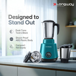 Longway Super Pro Juicer Mixer Grinder | Up to 500 - 750 Watt Max Output Powerful Motor | for Grinding, Mixing, Juicing | 2 Year Warranty