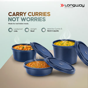 Longway Kivo Lunch Box with 3 Containers, 750ml Stainless Steel Bottle & Insulated Bag | Microwave Safe Food-Grade Containers (290ml, 400ml & 600ml) | Cutlery & Pickle Box
