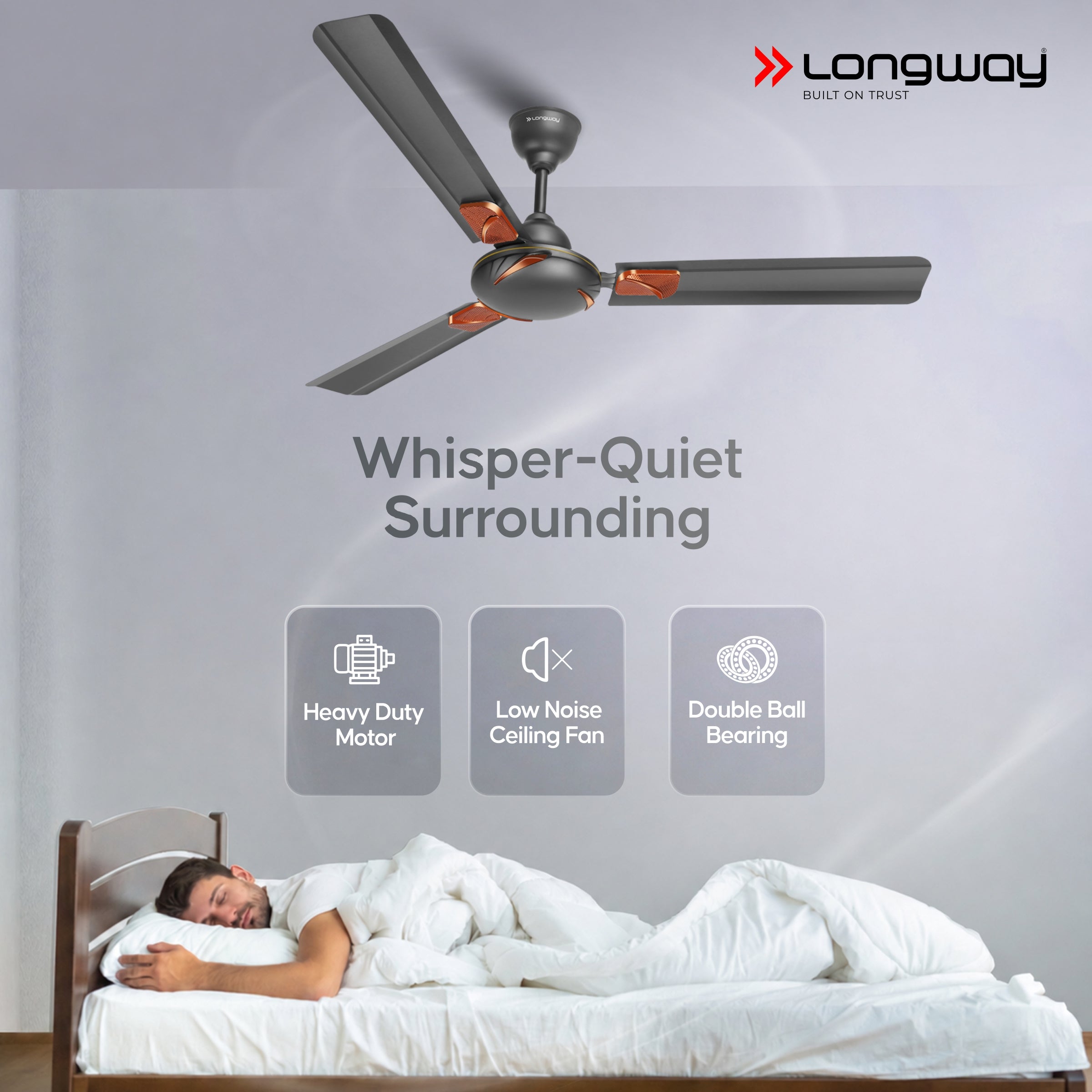 Longway Creta P2 1200 mm/48 inch Ultra High Speed 3 Blade Anti-Dust Decorative Star Rated Ceiling Fan