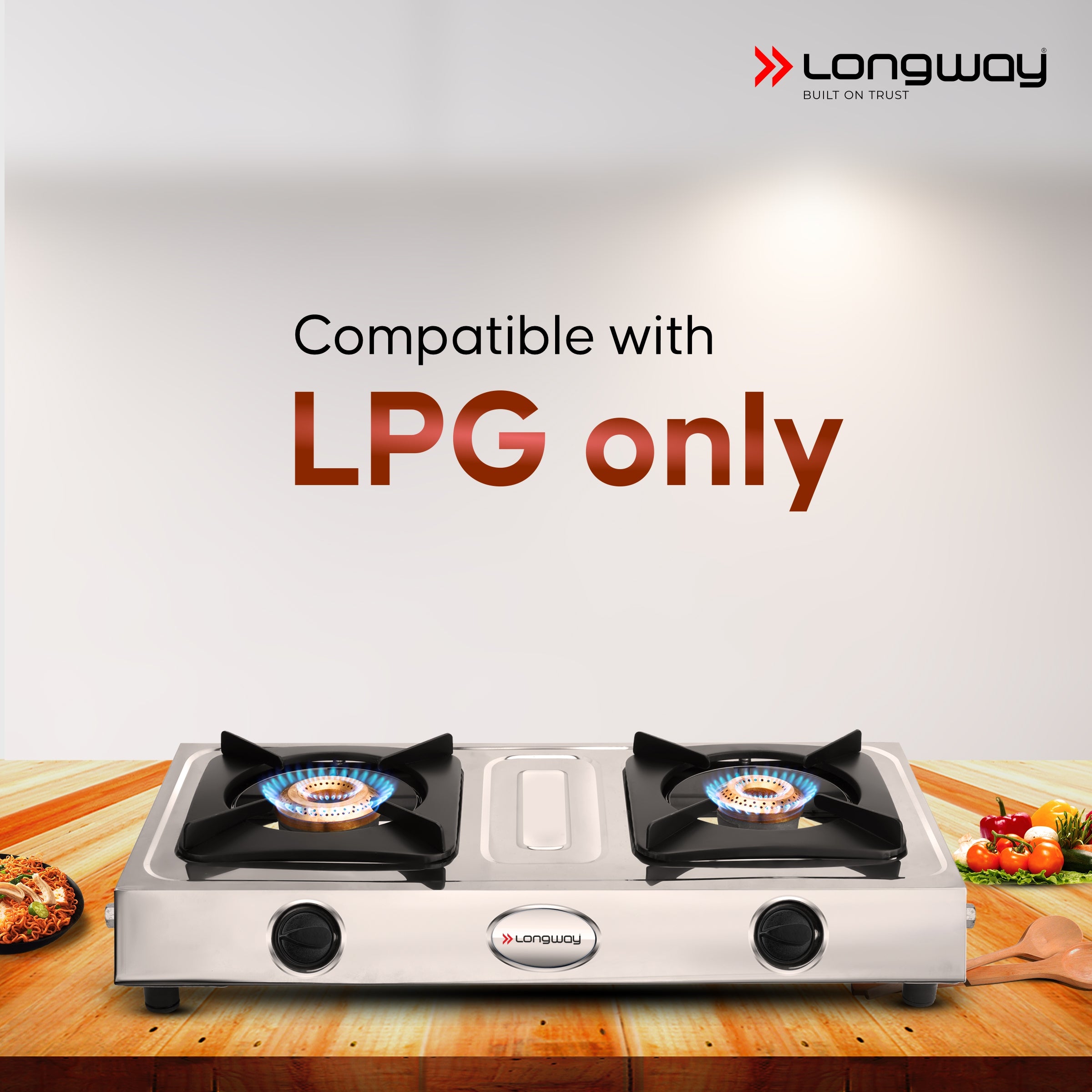 Longway Stellar Stainless Steel Top, 2 Burner Manual Ignition Stainless Steel Gas Stove (Silver, ISI Certified, 2 Year Warranty)