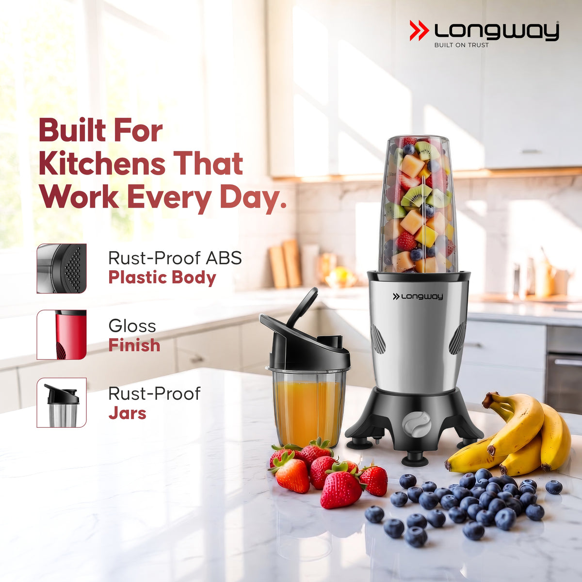 Longway Blixa Nutri Blender 600 W Bullet Mixer Grinder & Smoothie Maker with Stainless Steel Blades & ABS Plastic Body | 22000 RPM | 3 Years Warranty