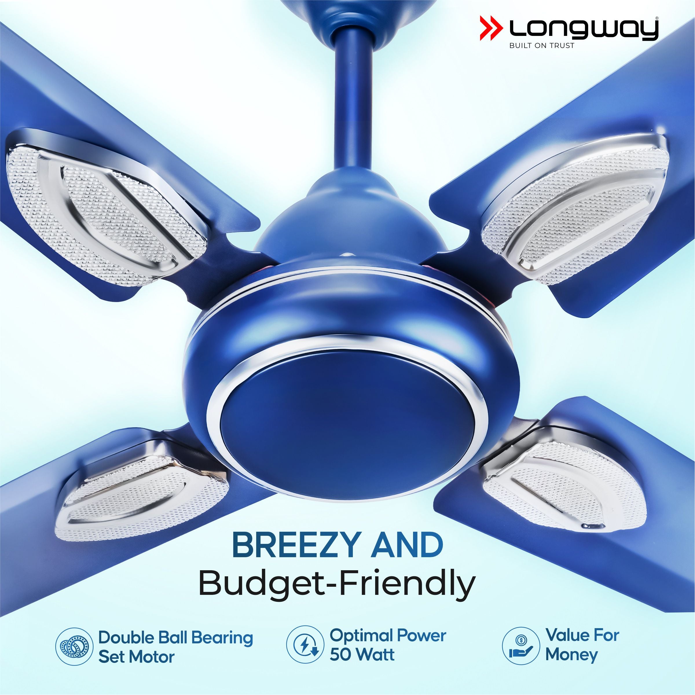 Longway Kiger P1 600 mm/24 inch Ultra High Speed 4 Blade Anti-Dust Decorative Star Rated Ceiling Fan (Silver Blue, Pack of 1)