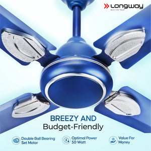 Longway Kiger P1 600 mm/24 inch Ultra High Speed 4 Blade Anti-Dust Decorative Star Rated Ceiling Fan (Silver Blue, Pack of 1)