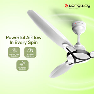 Longway Zephyr 1200 mm BLDC Ceiling Fan with Remote Control | BEE 5 Star Rated Energy Efficient | Ultra High Speed 3 Blade Anti-Dust Decorative Ceiling Fan