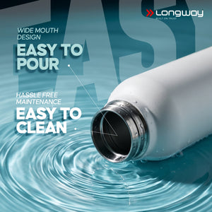 Longway Rush 1 Ltr Stainless Steel Water Bottle | Leak-Proof & Rust-Free Design | Perfect for School, Office, Home, Gym, Travel & Ideal for Men, Women & Kids (1000 ml)