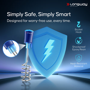 Longway LWIR01 1500 Watt Immersion Rod, Water Heater with Waterproof & Shockproof Protection ISI Certified | 2 Years Warranty (White)