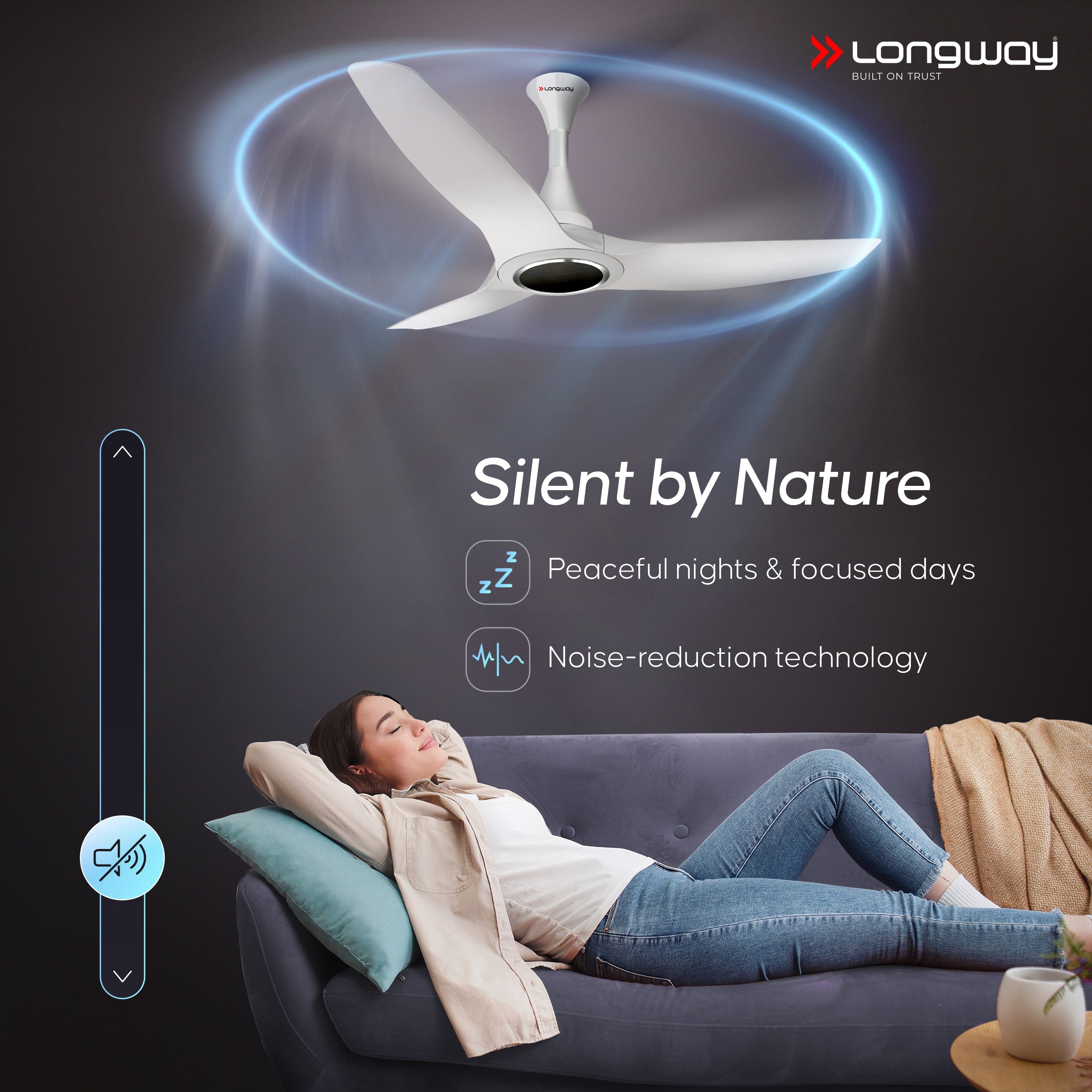 Longway Glideon 1200mm BLDC Ceiling Fan with Remote Control | Premium Look with Ultra Silent Performance | ABS Blade & Body | BEE 5 Star Rated | Anti-Dust Decorative Ceiling Fan | 5 Years Warranty (White, Pack of 1)