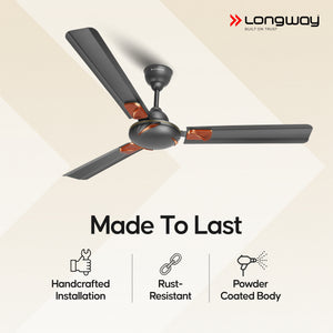 Longway Creta P1 1200 mm/48 inch Ultra High Speed 3 Blade Anti-Dust Decorative Star Rated Ceiling Fan