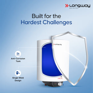 Longway Arctic 25 Ltr 5 Star Rated Storage Water Heater for Home with Advanced Multi-Layered Safety System & Anti-Rust Coating | Glassline Coated Tank | Suitable for Hard Water & High-Rise Building | 5 Years Warranty (White)