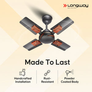 Longway Creta P1 600 mm/24 inch Ultra High Speed 4 Blade Anti-Dust Decorative Star Rated Ceiling Fan