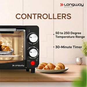 Longway Royal Plus OTG 12L Oven Toaster Griller with Multiple Heating Modes | Temperature Timer Control for Baking Pizza, Cake, Grilling Chicken & Toasting Bread | 2 Years Warranty (1000W)