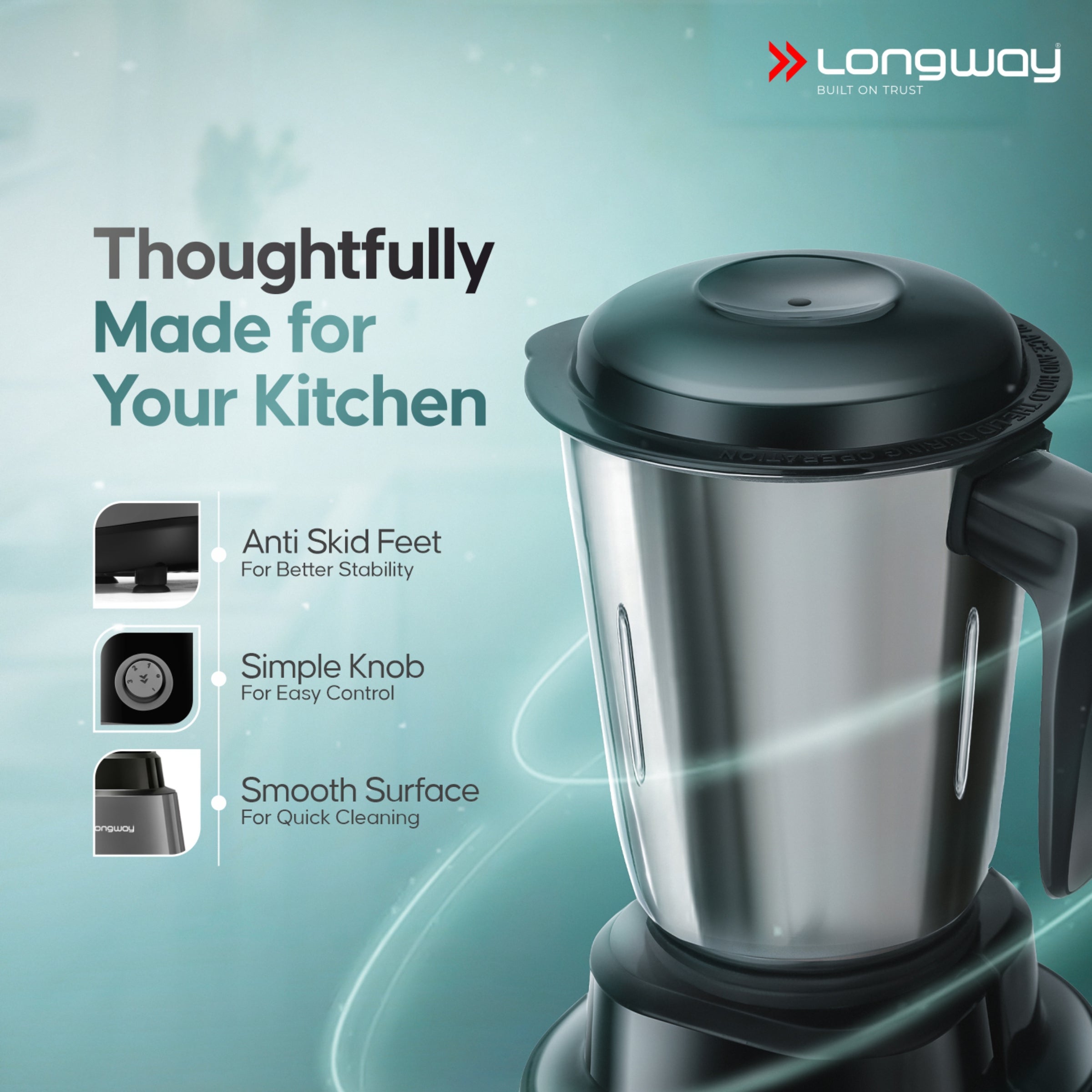 Longway Super Pro Juicer Mixer Grinder | Up to 500 - 750 Watt Max Output Powerful Motor | for Grinding, Mixing, Juicing | 2 Year Warranty