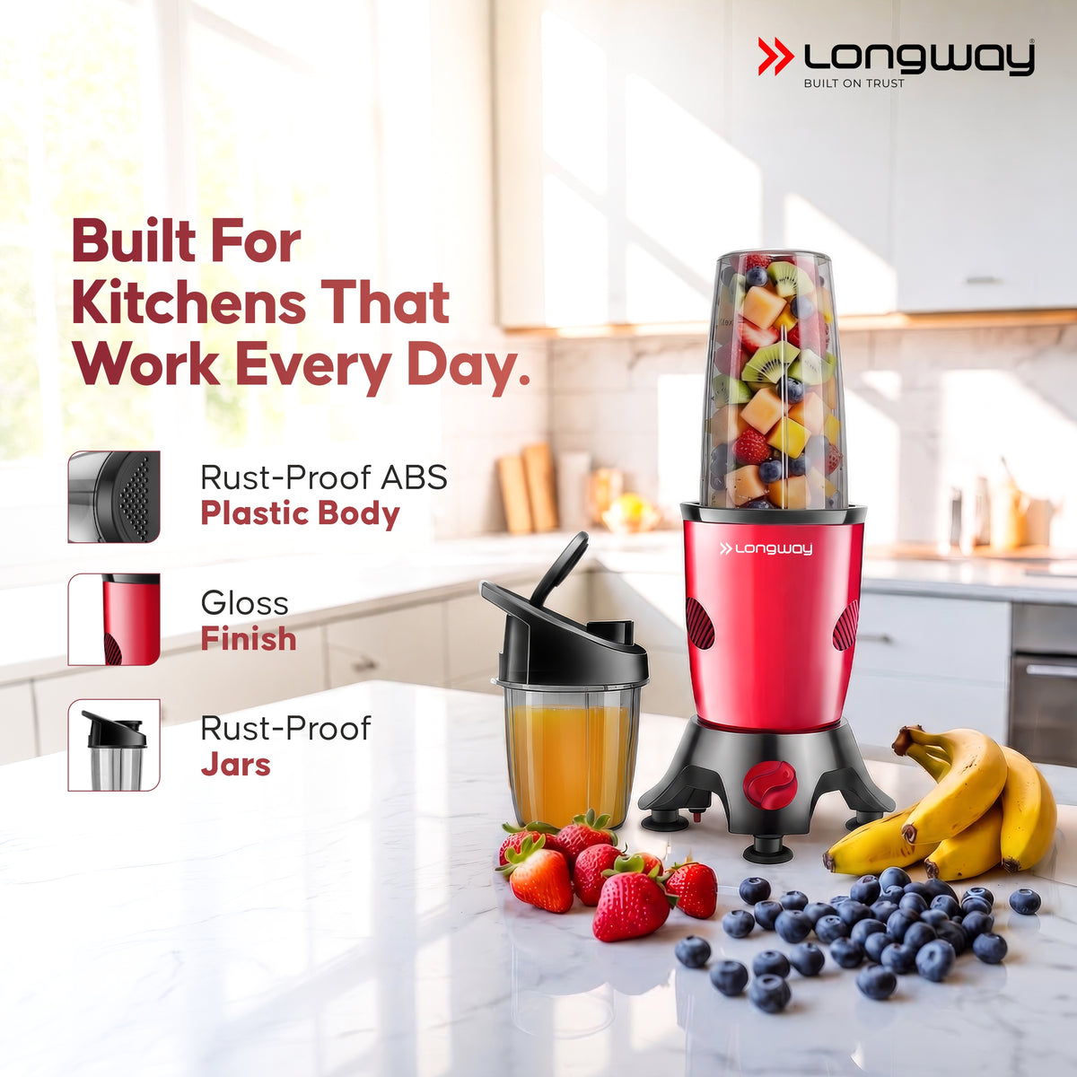 Longway Blixa Nutri Blender 600 W Bullet Mixer Grinder & Smoothie Maker with Stainless Steel Blades & ABS Plastic Body | 22000 RPM | 3 Years Warranty