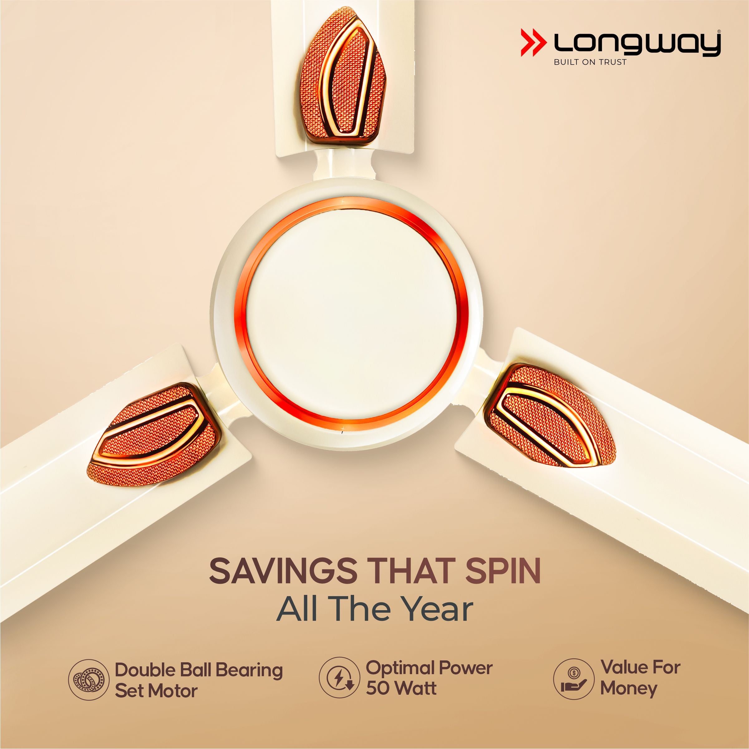 Longway Kiger P1 1200 mm/48 inch Ultra High Speed 3 Blade Anti-Dust Decorative Star Rated Ceiling Fan (Ivory)
