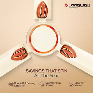 Longway Kiger P1 1200 mm/48 inch Ultra High Speed 3 Blade Anti-Dust Decorative Star Rated Ceiling Fan (Ivory)