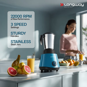 Longway Super Pro Juicer Mixer Grinder | Up to 500 - 750 Watt Max Output Powerful Motor | for Grinding, Mixing, Juicing | 2 Year Warranty