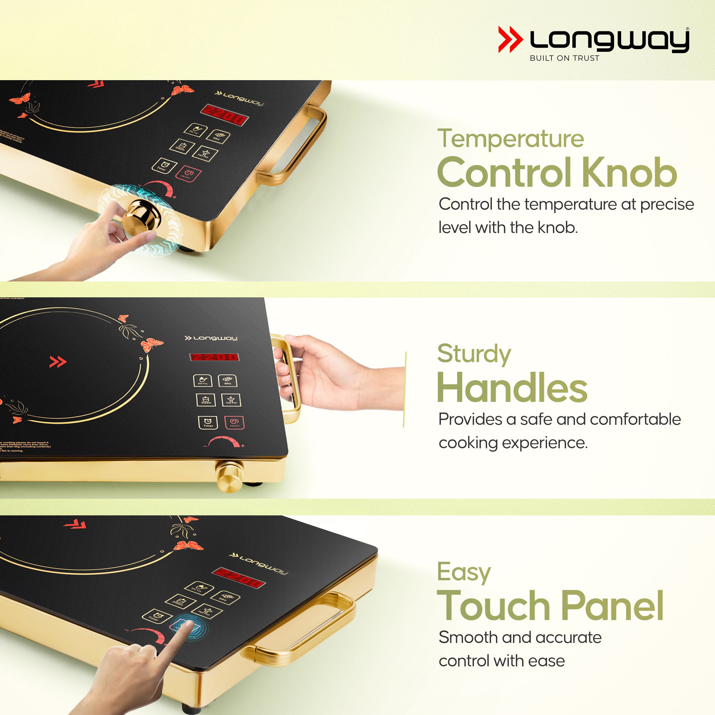 Longway Infralite Pro ICT 2200 W Infrared Cooktop with Free Stainless Steel Grill | Auto Shut Off & Overheat Protection