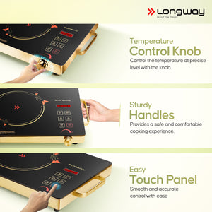 Longway Infralite Pro ICT 2200 W Infrared Cooktop with Free Stainless Steel Grill | Auto Shut Off & Overheat Protection