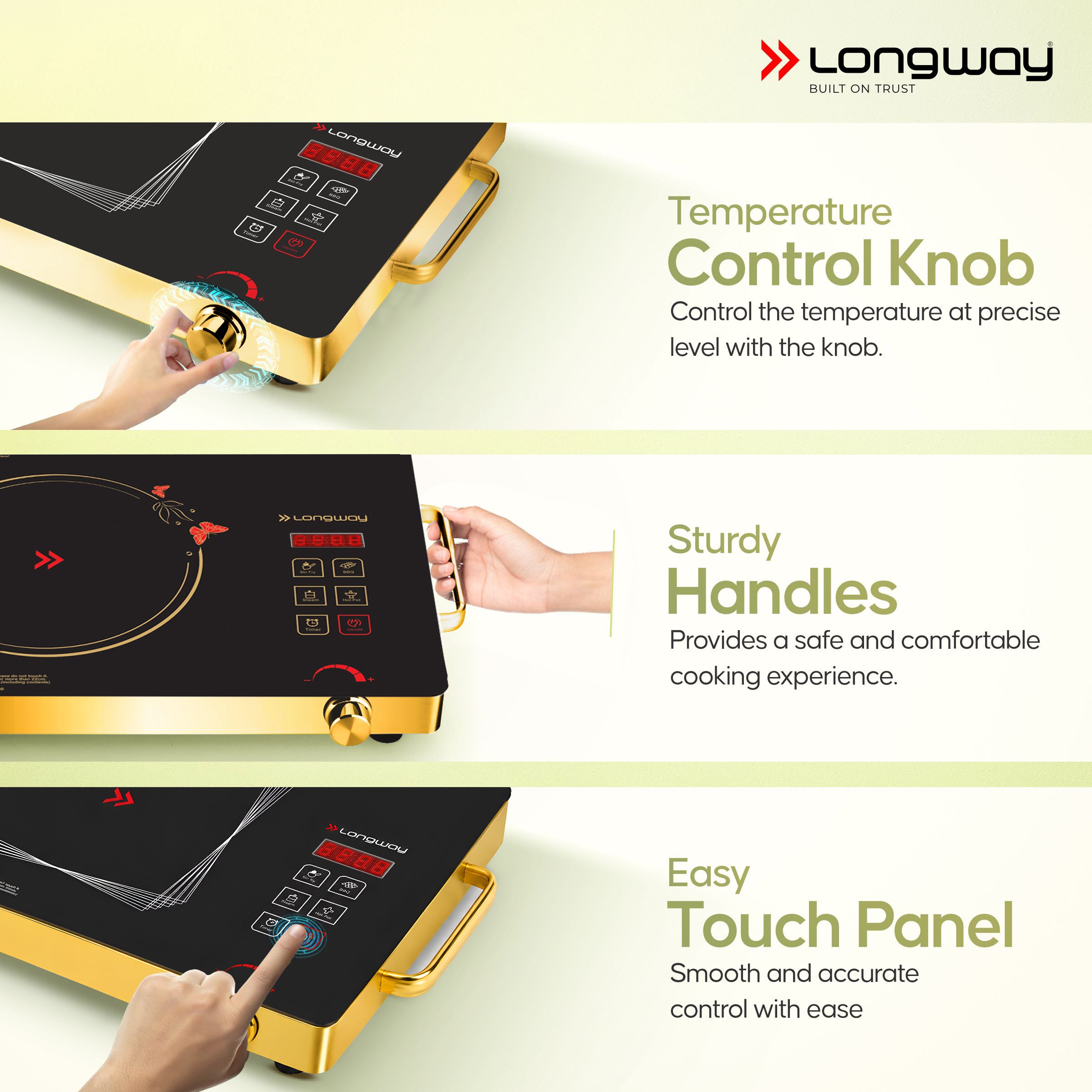 Longway Infralite Pro ICT 2200 W Infrared Cooktop with Free Stainless Steel Grill | Auto Shut Off & Overheat Protection