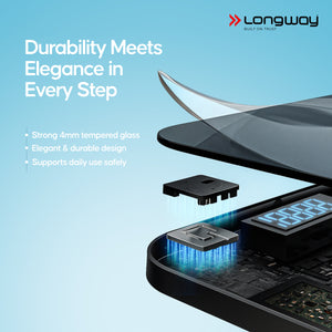 Longway Weight Machine for Home | Digital Bathroom Scale for Human Body Weight Measurement | Extra Thick Tempered Glass with LCD Display (36 Months Warranty | Max Weight 180Kgs | Aura)