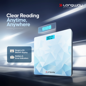 Longway Weight Machine for Home | Digital Bathroom Scale for Human Body Weight Measurement | Extra Thick Tempered Glass with LCD Display (36 Months Warranty | Max Weight 180Kgs | Sapphire)
