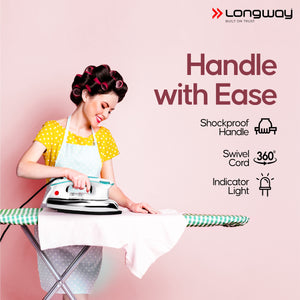 Longway Plancha Heavy Weight Non-Stick Teflon Coated Dry Iron, Electric Iron for Clothes | 2 Years Warranty| (1200 Watt)