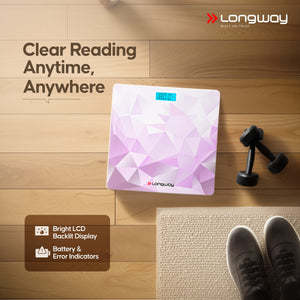 Longway Weight Machine for Home | Digital Bathroom Scale for Human Body Weight Measurement | Extra Thick Tempered Glass with LCD Display (36 Months Warranty | Max Weight 180Kgs | Sapphire)