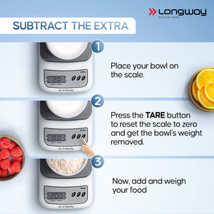 Longway LWKWS01 Multipurpose Portable Digital Kitchen Weighing Scale |Weight Machine With Back Light LCD Display |2 Year Warranty (10 kg, Gray)