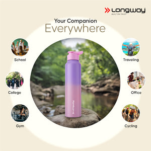 Longway Rush 1 Ltr Stainless Steel Water Bottle | Leak-Proof & Rust-Free Design | Perfect for School, Office, Home, Gym, Travel & Ideal for Men, Women & Kids (1000 ml)