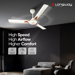 Longway Aero 1200 mm BLDC Ceiling Fan with Remote Control | BEE 5 Star Rated Energy Efficient | Ultra High Speed 3 Blade Anti-Dust Decorative Ceiling Fan
