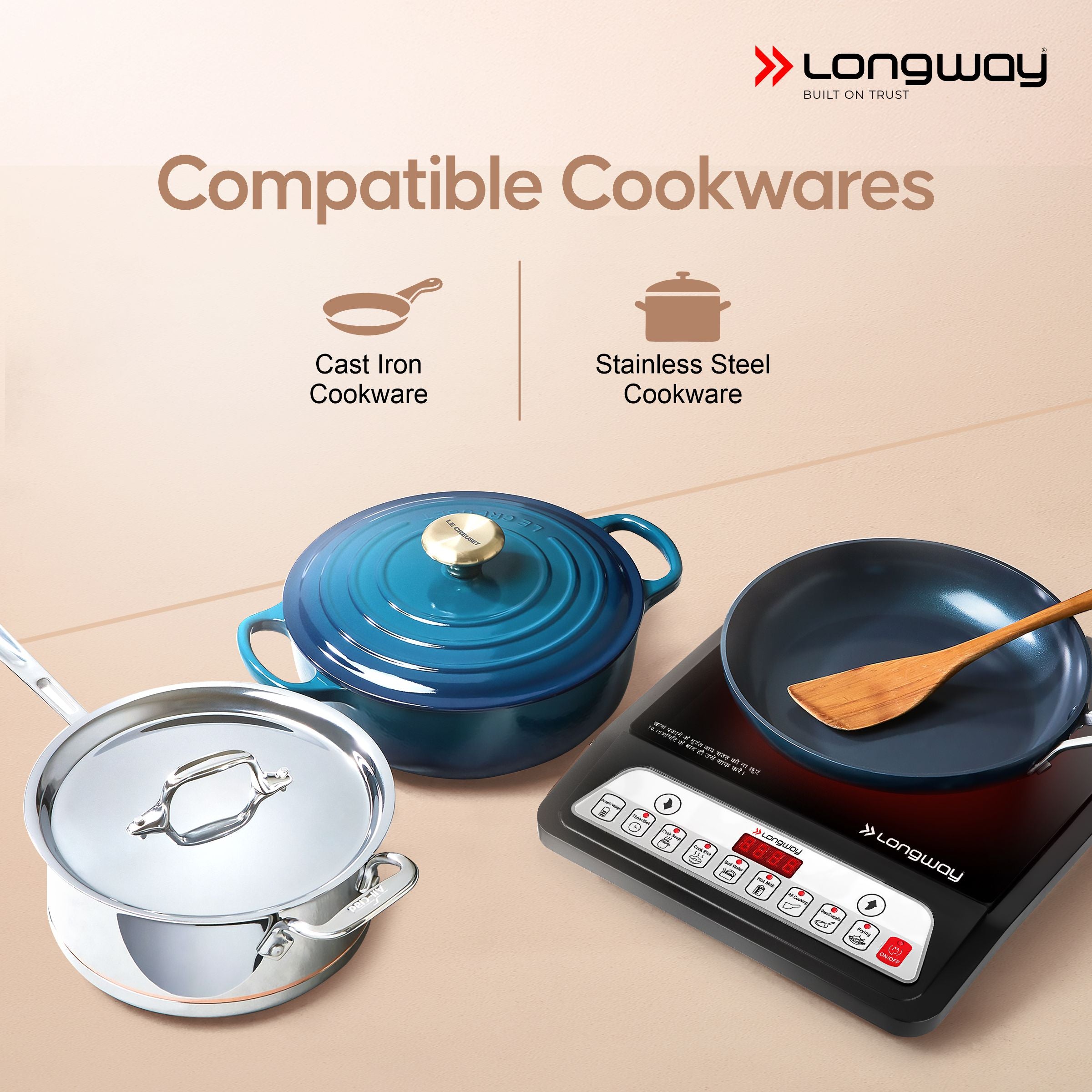 Longway Elite Plus IC 2000 Watt Induction Cooktop with Auto Shut-Off & Over-Heat Protection With 8 Cooking Mode & BIS Approved | 1-Year Warranty | (Black, Push Button)