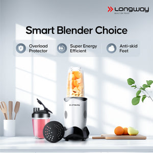 Longway Nutri Power 600 W Bullet Mixer Grinder & Smoothie Maker with Stainless Steel Blades & ABS Plastic Body | 22000 RPM | 3 Years Warranty (3 Jars, Silver)