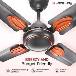 Longway Kiger P1 600 mm/24 inch Ultra High Speed 4 Blade Anti-Dust Decorative 5-Star Rated Ceiling Fan (Smoked Brown, Pack of 1)