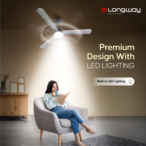 Longway Luminair 1200 mm BLDC Ceiling Fan with Remote Control | BEE 5 Star Rated Energy Efficient | Ultra High Speed 3 Blade Anti-Dust Decorative Ceiling Fan | 5 Years Warranty (Gray, Pack of 1)