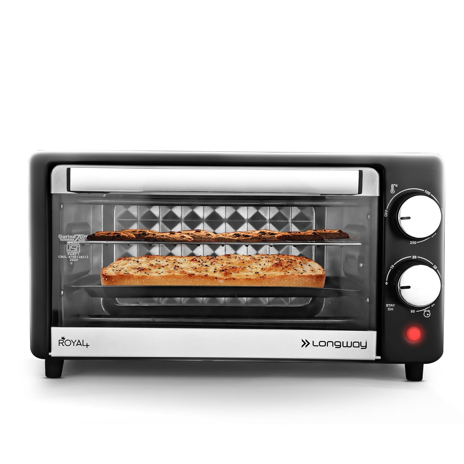 Longway Royal Plus OTG 12L Oven Toaster Griller with Multiple Heating Modes | Temperature Timer Control for Baking Pizza, Cake, Grilling Chicken & Toasting Bread | 1 Year Warranty (800W, Black)