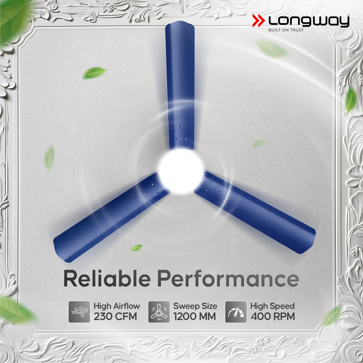 Longway Luminair 1200 mm BLDC Ceiling Fan with Remote Control & LED Light | BEE 5 Star Rated Energy Efficient | Ultra High Speed 3 Blade Anti-Dust Decorative Ceiling Fan | 5 Years Warranty (Blue)