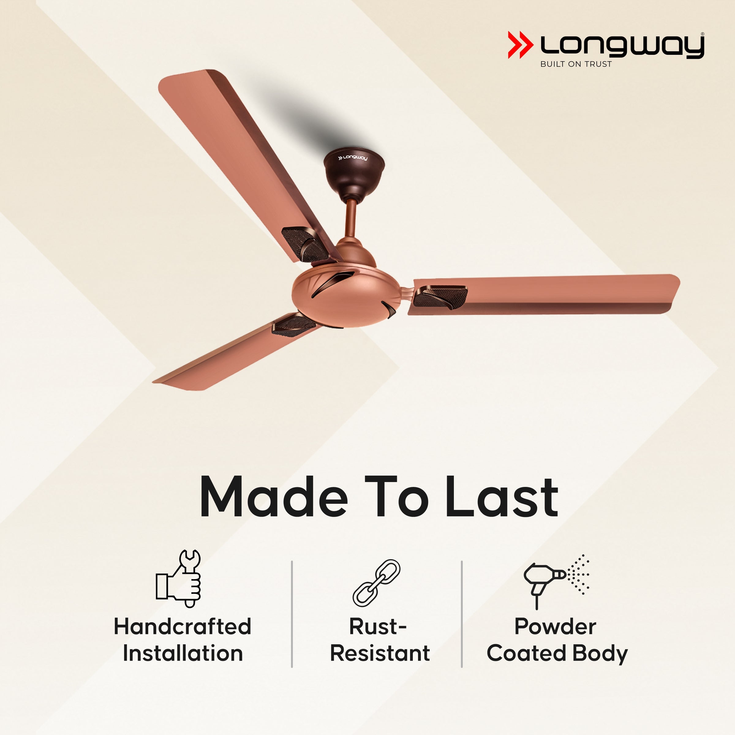 Longway Creta P1 1200 mm/48 inch Remote Controlled 3 Blade Anti-Dust Decorative Star Rated Ceiling Fan