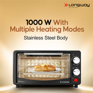 Longway Royal OTG 12 Ltr Oven Toaster Griller with Heating Modes | Temperature Timer Control for Baking Pizza, Cake, Grilling Chicken & Toasting Bread| (1000 W)