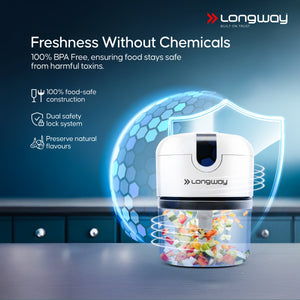 Longway Slicer Rechargeable Mini Electric Chopper | 250ml Food Grade Bowl | Stainless Steel Blades | One Touch Operation | Chopping & Mincing Garlic, Onion, Ginger, Vegetable, Meat, Nuts| Portable & Compact | 1 Year Warranty (White)