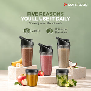 Longway Blixa Nutri Blender 600 W Bullet Mixer Grinder & Smoothie Maker with Stainless Steel Blades & ABS Plastic Body | 22000 RPM | 3 Years Warranty