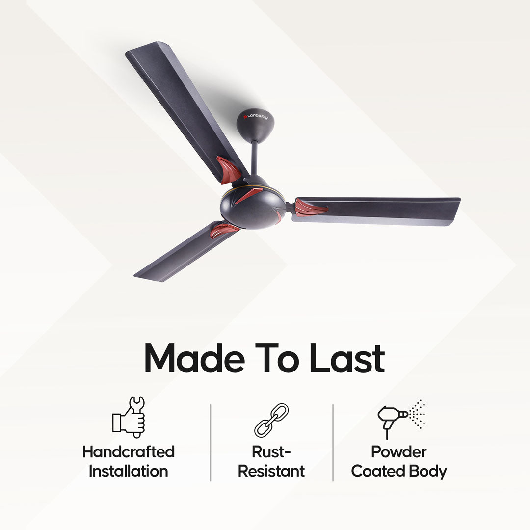 Longway Creta P1 1200 mm/48 inch Ceiling Fan (Ivory/Smoked Brown, Pack of 1)