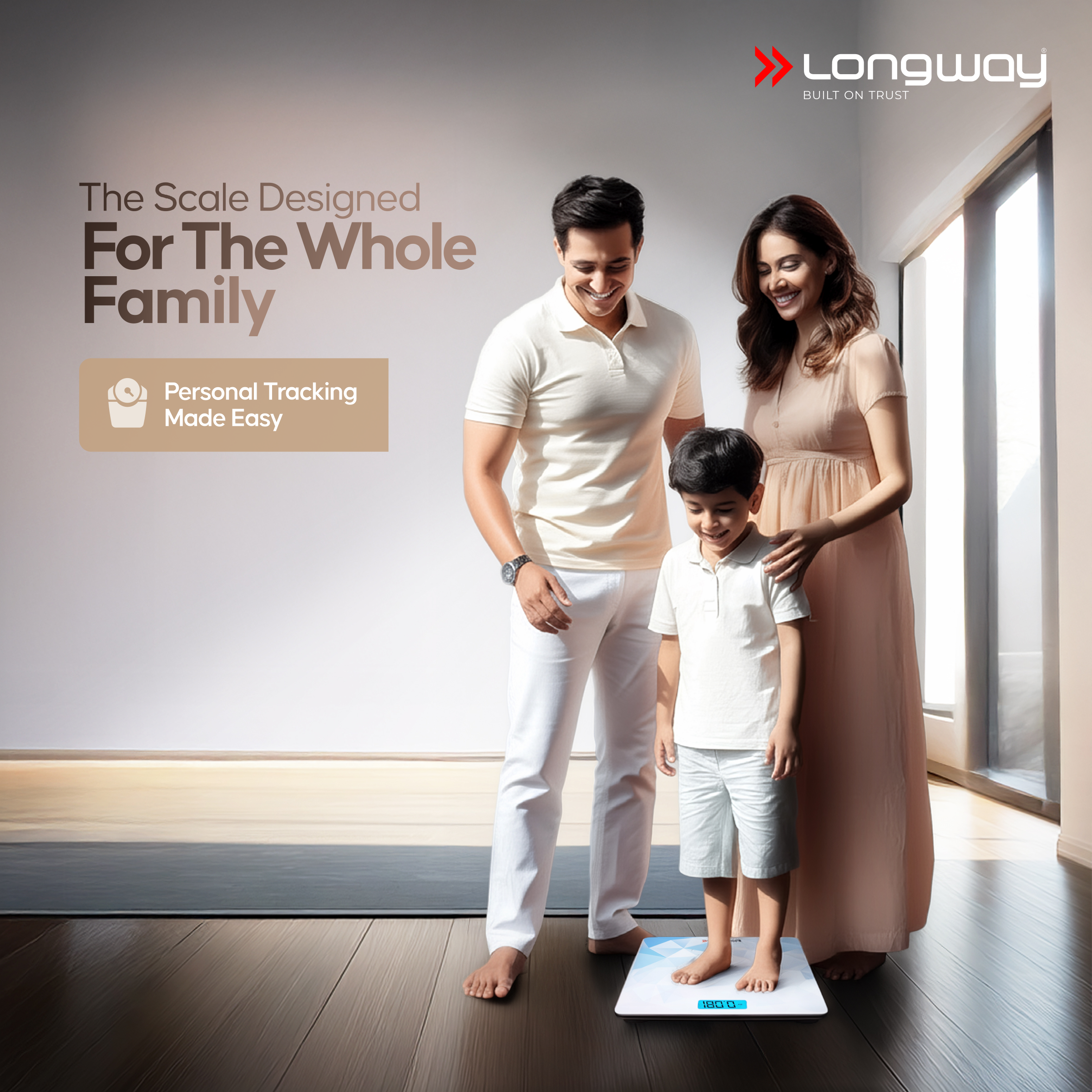 Longway Weight Machine for Home | Digital Bathroom Scale for Human Body Weight Measurement | Extra Thick Tempered Glass with LCD Display (36 Months Warranty | Max Weight 180Kgs | Sapphire)