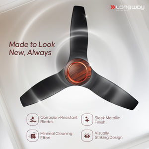 Longway Glideon 1200mm BLDC Ceiling Fan with Remote Control | Premium Look with Ultra Silent Performance | ABS Blade & Body | BEE 5 Star Rated | Anti-Dust Decorative Ceiling Fan | 5 Years Warranty