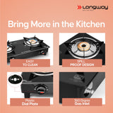 Longway Furn Glass Top, 2 Burner Auto Ignition Glass Gas Stove (Black, ISI Certified, 1 Year Warranty)
