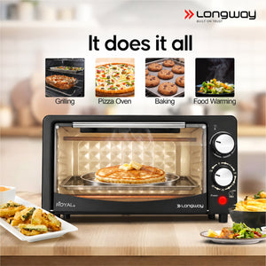 Longway Royal Plus OTG 12L Oven Toaster Griller with Multiple Heating Modes | Temperature Timer Control for Baking Pizza, Cake, Grilling Chicken & Toasting Bread | 2 Years Warranty (1000W)