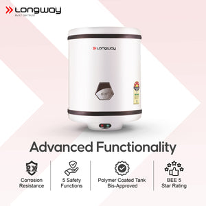 Longway Hotplus 35 Ltr 5 Star Rated Automatic Storage Water for Home, Water Geyser, Water Heater, Electric Geyser with Multiple Safety System & Anti-Rust Coating | 1-Year Warranty | (Ivory, 35 Ltr)