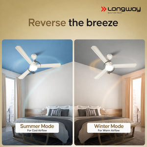 Longway Luminair 1200 mm BLDC Ceiling Fan with Remote Control & LED Light | BEE 5 Star Rated Energy Efficient | Ultra High Speed 3 Blade Anti-Dust Decorative Ceiling Fan | 5 Years Warranty (Ivory)